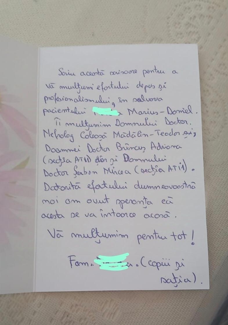 Familia unui pacient mulțumește medicilor de la ATI Târgu&nbsp;Jiu