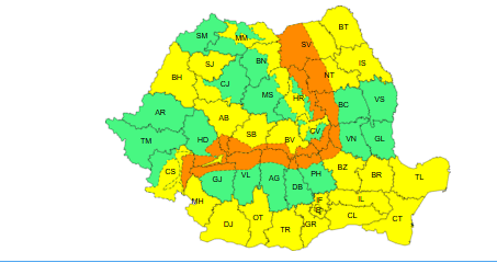 Cod portocaliu de viscol puternic în zonele montane din 17&nbsp;județe