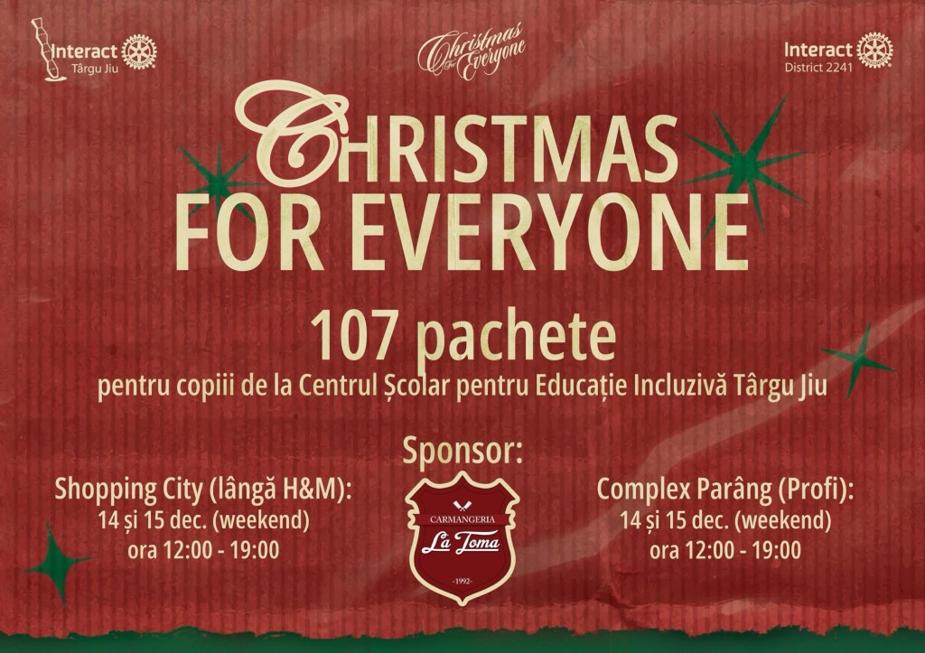 „Christmas for Everyone” – Oferă magia Crăciunului copiilor vulnerabili din Târgu&nbsp;Jiu