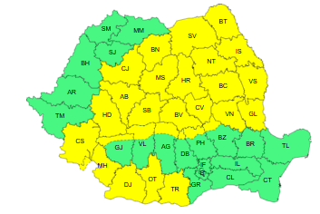 Cod galben de vânt și viscol în mai multe&nbsp;județe