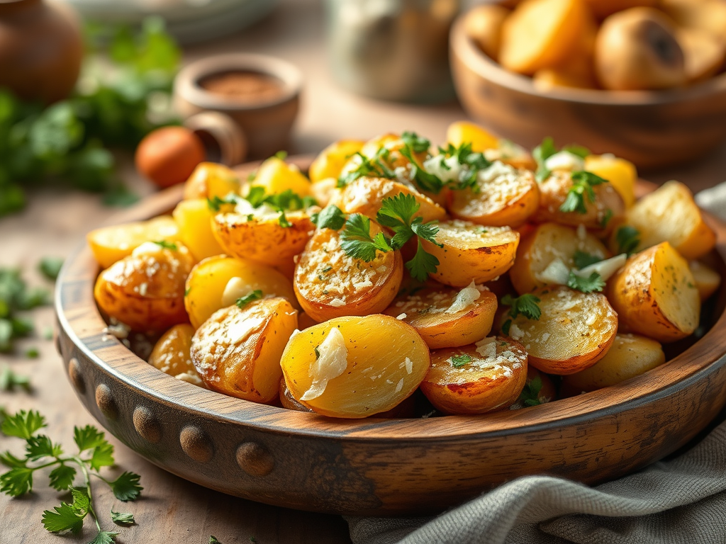 Rețeta zilei: Cartofi aurii la cuptor cu usturoi și&nbsp;parmezan