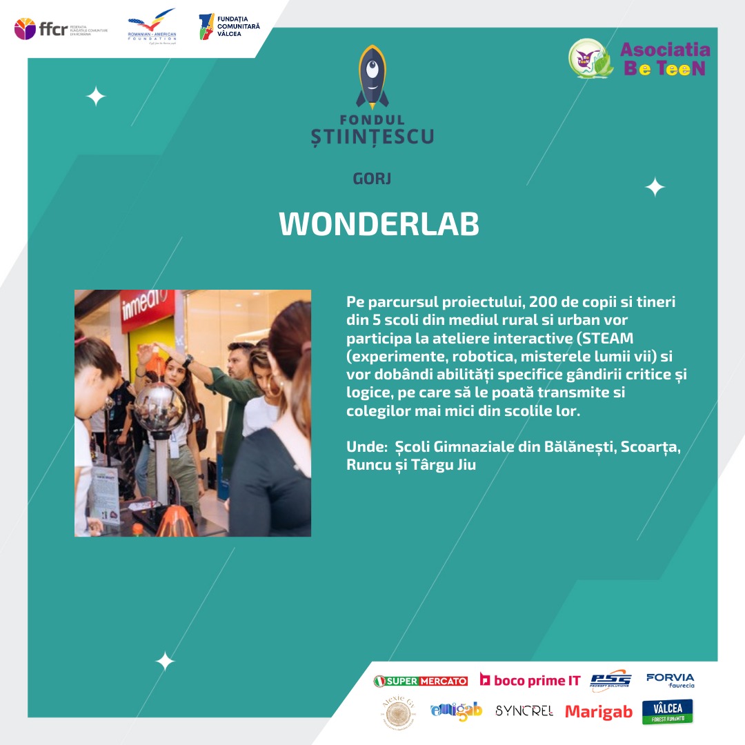 Asociația Be Teen lansează proiectul educațional WonderLab