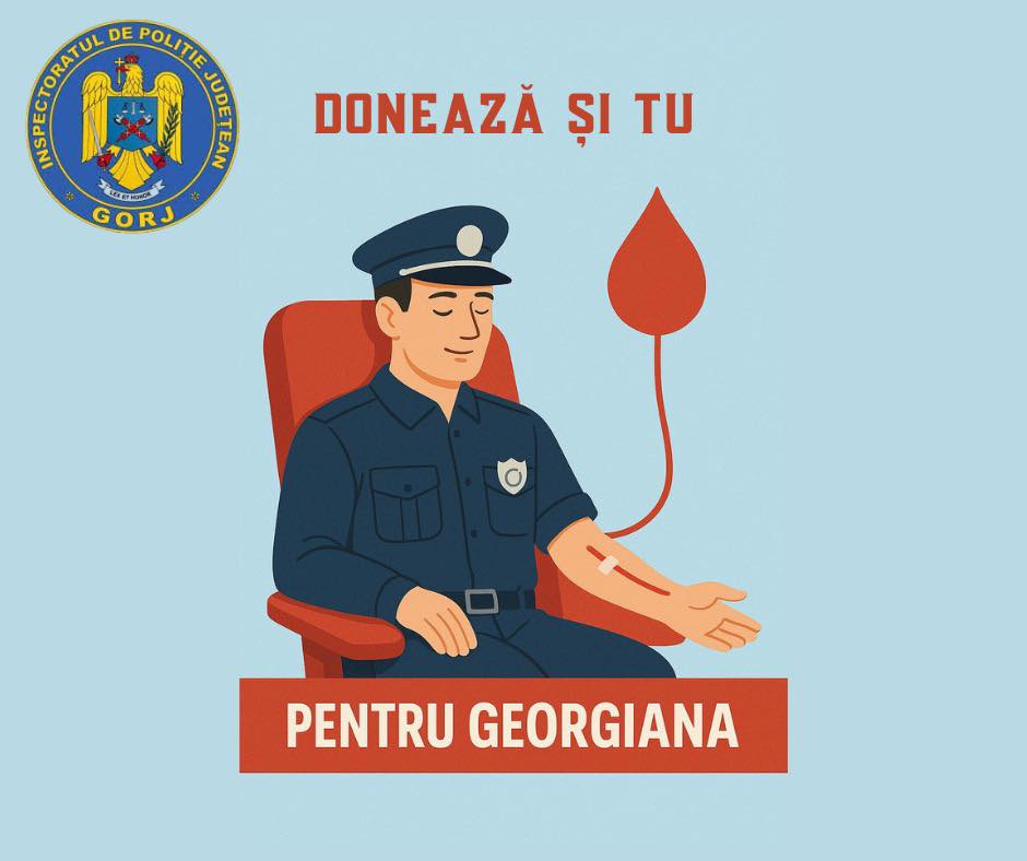 Polițiștii gorjeni donează sânge pentru Georgiana, o tânără de 23 de ani suspectă de leucemie
