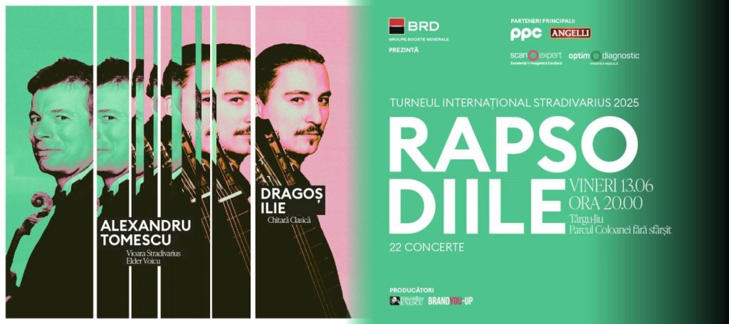 Turneul Stradivarius ajunge la Târgu Jiu: concert sub cerul liber la Coloana fără&nbsp;Sfârșit