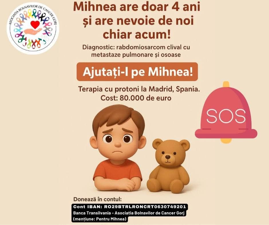 Mihnea, un băiețel de 4 ani din Târgu Jiu, are nevoie de ajutor pentru a&nbsp;trăi