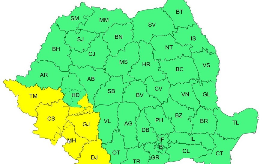 Cod galben de furtuni în Gorj și alte județe. ANM anunță vijelii, ploi torențiale și&nbsp;grindină