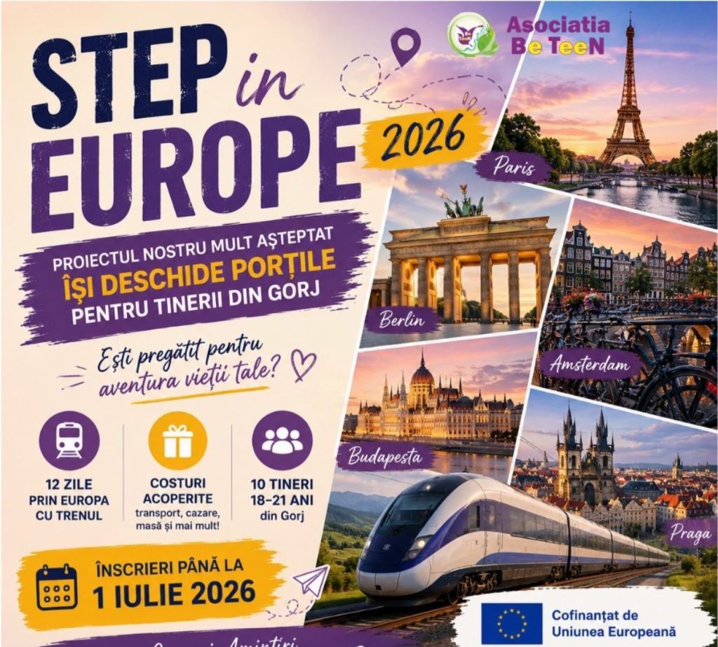 „Step in Europe 2026”: tinerii din Gorj pot călători gratuit prin Europa timp de 12 zile cu&nbsp;trenul